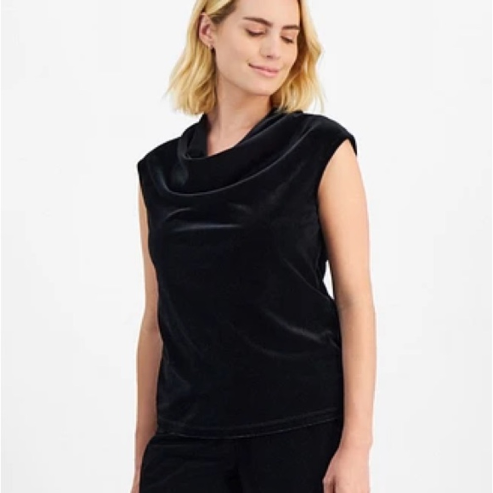 Calvin Klein Black Velvet Cowl Neck Top